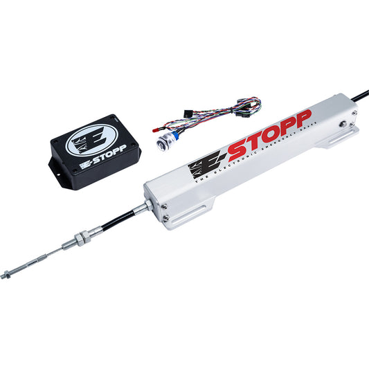 E-Stopp electronic emergency brake system key lock kit components on a white background