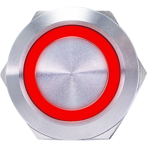 E-Stopp Silver Billet Button with Red LED - close up