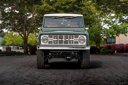 Front end of the Highline Classics custom green Bronco