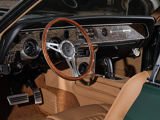 Dashboard of the Ringbrothers 1968 Cougar with E-Stopp button on side of console